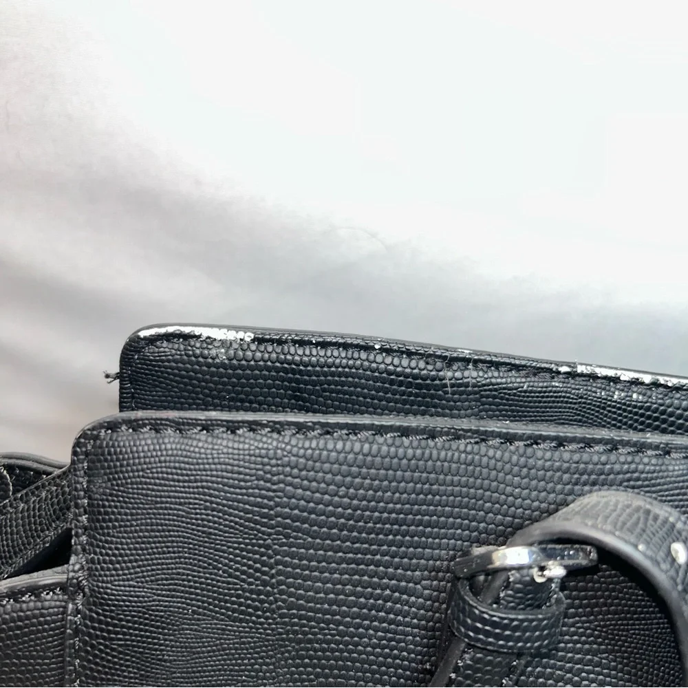 G by Guess Purse Black Leather Tote Bag over the shoulder Silver Accents